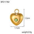 Ciondolo a cuore bohémien dorato con cristallo verde, 1,3x1,1 cm, peso di 2,0 g - Ciondolo a Cuore con Strass Verde (BP2177B2)