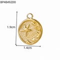 Golden stainless steel ocean pendant with starfish and coral relief on hammered texture - Starfish Coral Disc Style (BP48492D0)