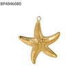 Macro detail of gold stainless steel starfish pendant with textured surface and top ring - Grain Texture Starfish (BP48466B0)