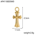 Detailed dimensions of a golden stainless steel cross pendant showing 2.3cm height - Polished Cross Pendant (AP41188D0W0)