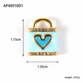 Blue enamel handbag charm pendant in gold stainless steel with heart and zircon accents - Heart Bag Style (AP40910D1)