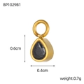 Detailed view of tiny 0.6cm black teardrop pendant with gold steel frame and dimensions - Black Teardrop Style (BP1029B1)