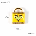 Golden heart lock pendant with green center, clear crystals and 1.73cm x 1.35cm size specs - Heart Bag Style (AP40910D2)