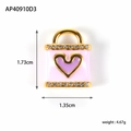 Golden heart-shaped lock pendant with purple enamel and white sparkling crystals - Heart Bag Style (AP40910D3)