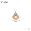 Detail view of boho teardrop pendant with turquoise inlay and gold dot texture - Hollow Round Turquoise Style (FP29074D1)