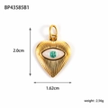 Gold stainless steel heart pendant with malachite eye motif, measuring 2.0cm by 1.62cm - Evil Eye Heart (BP43585B1)