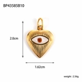 Golden heart pendant with devil eye design and natural stone inlays on white background - Evil Eye Heart (BP43585B10)