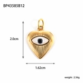 Golden heart-shaped evil eye pendant with natural stone and zircon inlay in titanium steel - Evil Eye Heart (BP43585B12)
