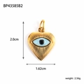 Golden heart charm with evil eye detail made of stainless steel and natural stone - Evil Eye Heart (BP43585B2)