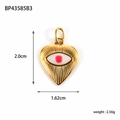 Golden heart-shaped Evil Eye pendant with red and white zircon stone 2.0cm x 1.62cm - Evil Eye Heart (BP43585B3)