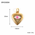 Golden heart pendant with pink evil eye design and engraved radiant details - Evil Eye Heart (BP43585B4)