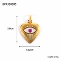 Golden heart pendant with red stone evil eye and white enamel for DIY necklaces - Evil Eye Heart (BP43585B5)
