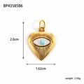 Golden stainless steel heart evil eye charm with turquoise bead, 2.0x1.6cm pendant size - Evil Eye Heart (BP43585B6)