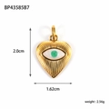 18K gold plated evil eye heart pendant with green gemstone and white enamel finish - Evil Eye Heart (BP43585B7)