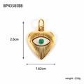 Golden stainless steel heart pendant with devil's eye design and mother of pearl inlay - Evil Eye Heart (BP43585B8)