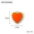 Orange enamel heart pendant with gold beaded trim and zircon in titanium steel - Beaded Edge Enamel Heart (WP37297D4W0)
