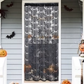 Halloween black lace door curtain featuring skull and vintage floral patterns - 100*140cm / Skull Black
