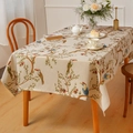 Chenille tablecloth with colorful bird and red berry print for elegant home dining decor - 130*260cm / Toucan Yarn-dyed