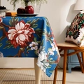 Vintage dark blue tablecloth featuring large red peony floral patterns in a fabric finish - Dark Blue / 132*132
