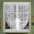 White lace short Roman curtain with floral embroidery and scalloped edge design - 70*120 / White Lace