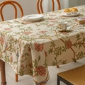 American chenille tablecloth with floral bird pattern in beige rustic country style - Red Bird Branch (Yarn-dyed) / 130x130cm