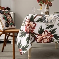 Vintage floral tablecloth with large peony pattern on ivory fabric for rectangular dining tables - White / 132*132
