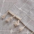 Grey linen curtain with white grid stars embroidery and beige tassel fringes - Grey Plaid / 140*240