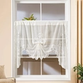 Cortina de café de encaje beige con bordado floral para decoración de ventanas hogar - 100*150cm / Blanco