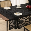 Elegante mantel de encaje negro con patrones florales y bordes delicados de pestañas - 140*260cm / Negro