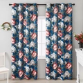 Luxe verduisterende gordijnen in diepblauw met elegant olieverfschilderij van pioenen - 130*160 / Blauw