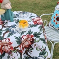 Vintage floral round tablecloth with oil painting style and non-slip fabric texture - Ivory White Prosperity Peony