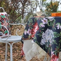 Navy blue floral tablecloth with white ruffled edges for a pastoral garden aesthetic - Dark Night Black Peony