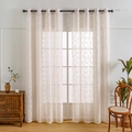 White minimalist lace curtains with branch patterns and grommet top for living room decor - 130x160 / Beige (Branch Curtain)