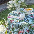 Round tablecloth with tropical bird print and blue floral flamingo pattern design - Sky Blue Flamingo