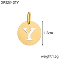 Detail view of 1.2cm round gold-plated alphabet Y pendant with hollow design and top loop - Letter Y