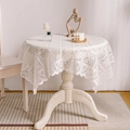 French vintage white lace round tablecloth with rose patterns and scalloped edges - 60*60cm / Shiny Silk Floral