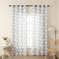 Grey clover geometric printed curtains with black grommet rings for modern living rooms - 130x160 / White Gourd Flower (White/Gray)