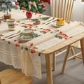 Beige Christmas lace tablecloth with holiday embroidery and festive bell patterns - Bell Pattern
