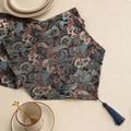 Classical Chinese table runner with floral embroidery and elegant blue tassels - 33x150cm / Black Auspicious Clouds Tassel Point