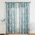 Modern floral light blue curtains with pink roses in a bright minimalist living room setting - 130*160 / Blue Peony Print