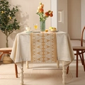 Moderne gele tafelloper met witte geometrische patronen op een beige tafelkleed - 35*45cm / Geel Geometrisch