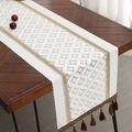 Bohemian off-white table runner with geometric diamond patterns and tassel accents - 35*150