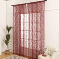 Elegant deep red floral lace curtain with scallop edge hanging in a modern living room - 240x150 / Red