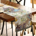 Artistic oil painting table runner with floral print and beaded tassels on dark wood table - 33*305 / Impressionist Purple