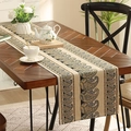 Amerikanischer Retro-Tischläufer aus Chenille mit schwarz-goldem Paisley-Muster - 35*90 / Gebrochenes Weiß