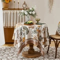 Modern bloemen rond tafelkleed met dikke linnen textuur voor eet- en salontafels - 140*100 / Brons