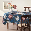 Mantel vintage azul oscuro con motivo floral de peonía al estilo de pintura al óleo - 132*220 / Azul