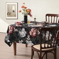Vintage floral oil painting style waterproof tablecloth with peony pattern in dark green - Black
