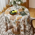 Rond tafelkleed van dik katoen linnen met vintage oranje bloemenpatroon en boho stijl - 140*100 / Brons