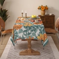 Mantel rectangular grueso con estampado floral naranja y hojas verdes para decoración - 132*132 / Estilo Margarita
